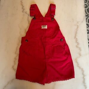 🍒2/$15 OshKosh B'gosh Bright Red Girls' Short Overalls with Scalloped Hem